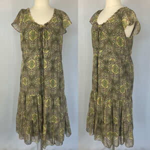 Boho Maxi Dress Plus Size 18W Olive Green Ruffle Peasant Cottage Fairy Whimsical